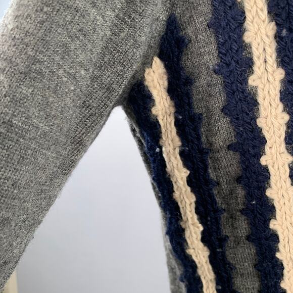 DRIES VAN NOTEN Size XL Grey Navy Cream Stripe Wool V-Neck Pullover - Picture 6 of 7